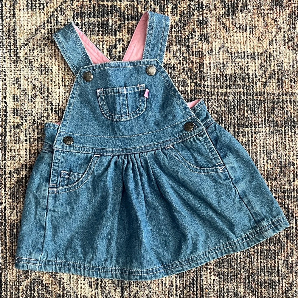 Cherokee Blue Denim Overall Skirt with Pink Lining
